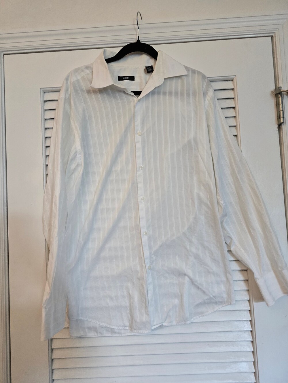 Alfani Women's White Button Down Striped 100% Cotton Dress Shirt Size Large
